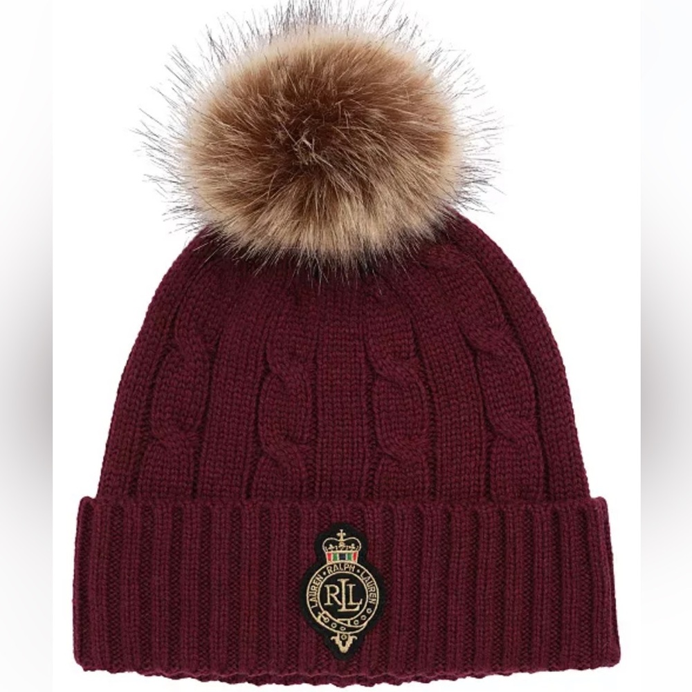 Lauren Ralph Lauren | cable knit hat with pom.